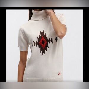Jacob Cohen Cream Turtleneck Sweater with Red and Brown Accents